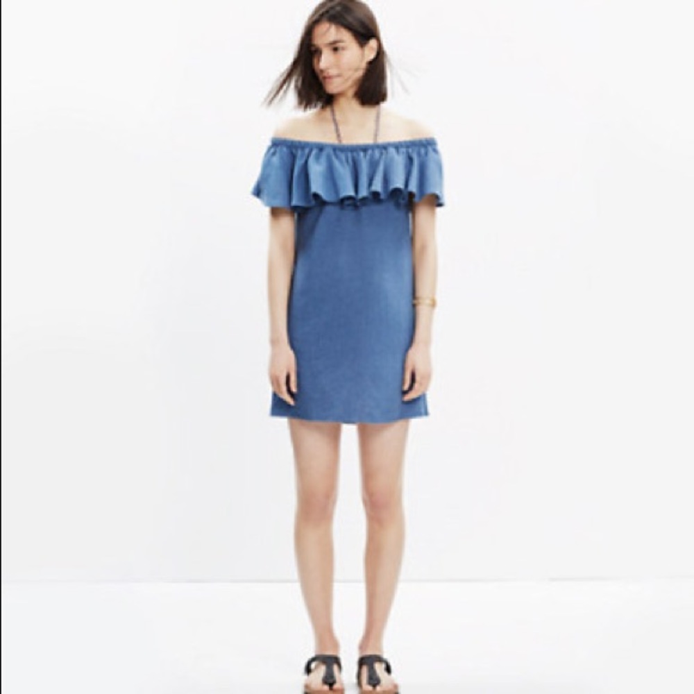 Madewell Linen Off Shoulder Ruffle Dress